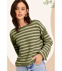 LaMiel Striped Round Neck Loose Fit Long Sleeve Sweater