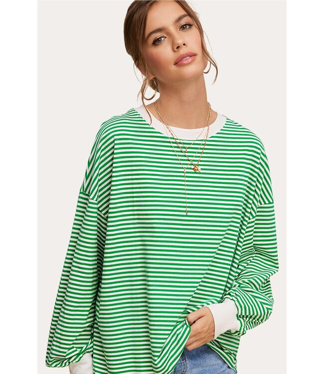 LaMiel Oversized Striped Long Sleeve Pullover Top