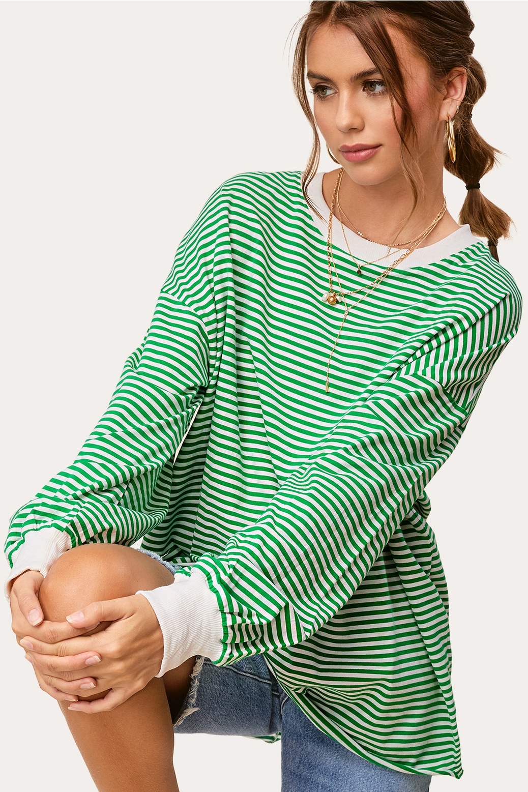 【はこぽす対応商品】 Sleeve Long Striped Oversized Pullover Daisy's Miss - Top トップス
