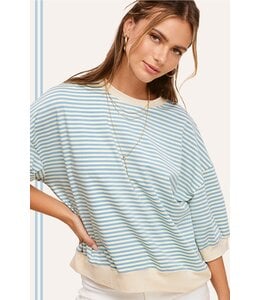 LaMiel Loose Fit Striped Short Sleeve Crew Neckline Top