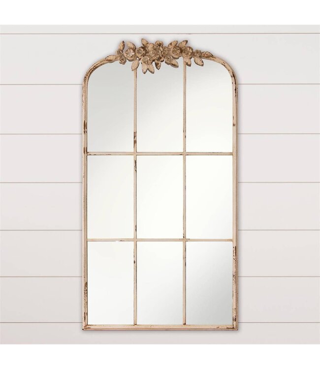 Audrey's Floral Accented Arched Windowpane Mirror