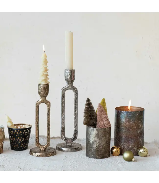 Creative Co-Op Large Aluminum Taper Holder, Oxidized Silver Finish