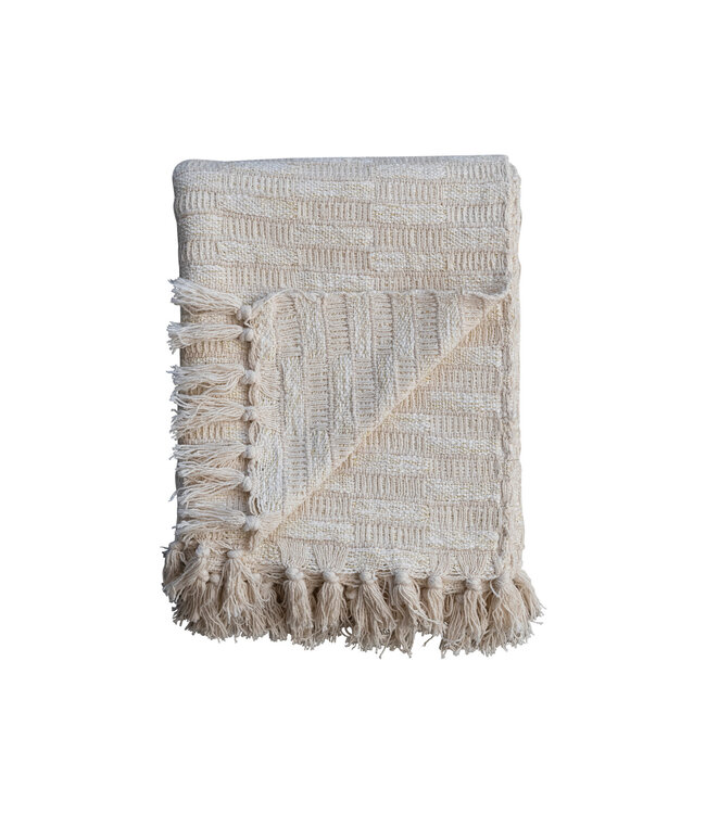 Creative Co-Op Cotton Blend Throw w Gold Metallic Thread,Natural (60"Lx50"W)