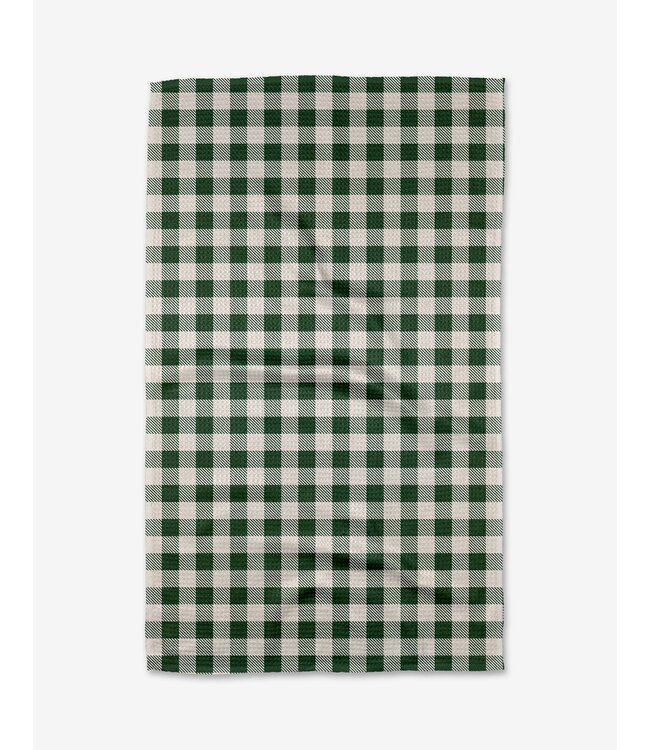 Geometry Christmas Green Gingham Tea Towel