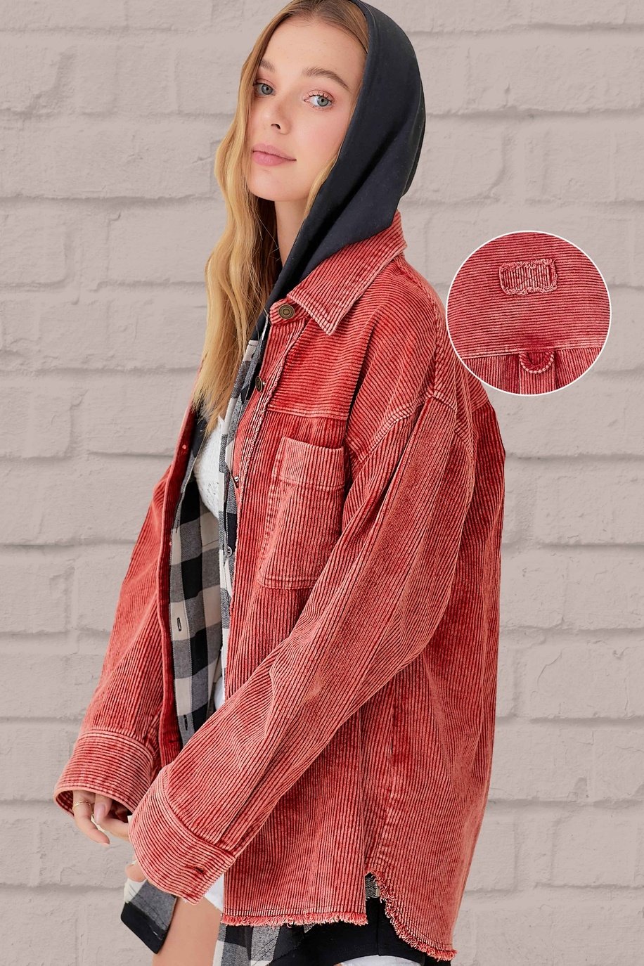 Oversized Washed Fabric Corduroy Button Down Jacket - Miss Oversized Washed Fabric Corduroy Button Down Jacket - Miss