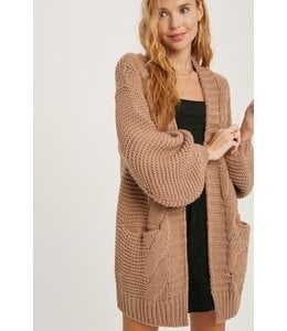 Bluivy Chunky Cable Lantern Sleeve Cardigan