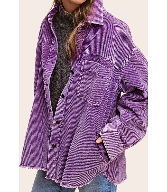 La Miel Oversized Washed Fabric Corduroy Button Down Jacket