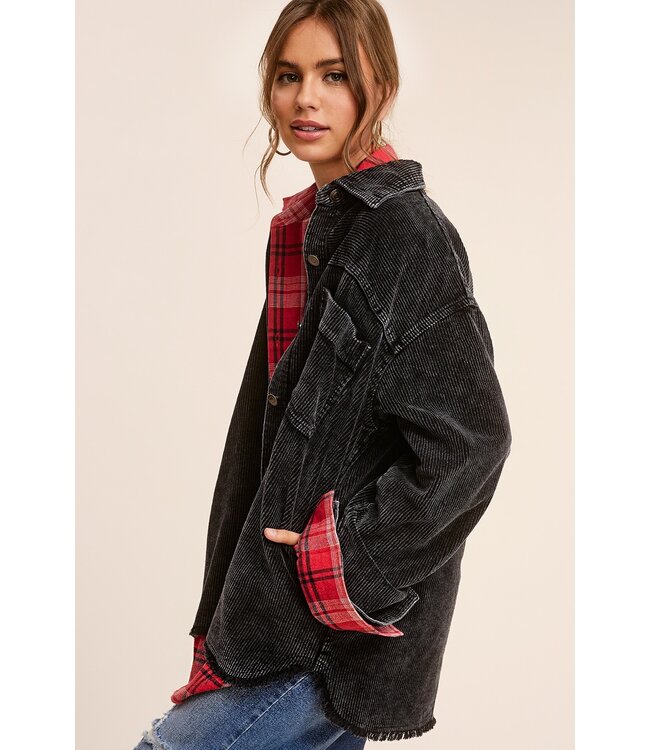 【U LAN】Cozy Button Corduroy Padding Oversized Washed Fabric Corduroy Button Down Jacket - Miss