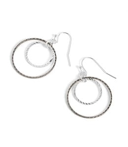Whispers Hammered Double Hoop - Silver Earrings