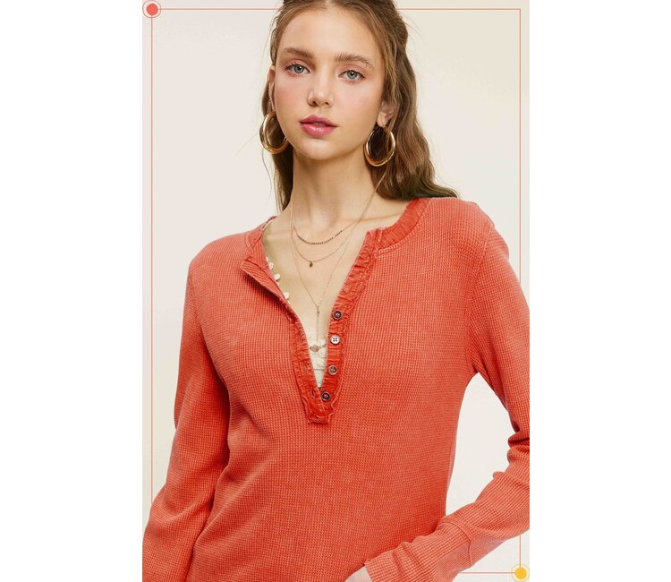 ROMANTIC CROWN】23SS☆ BUTTON UP WAFFLE HENLEY NECK ROMANTIC