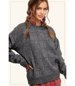 La Miel Loose Fit Windowpane Patterned Two Tone Sweater