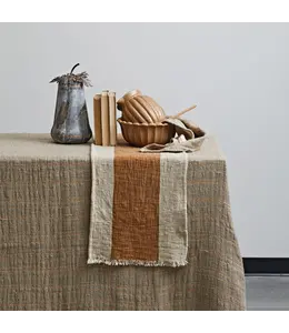 Creative Co-Op Cotton & Linen Table Runner w Stripe & Fringe (V72"L x 14"W)