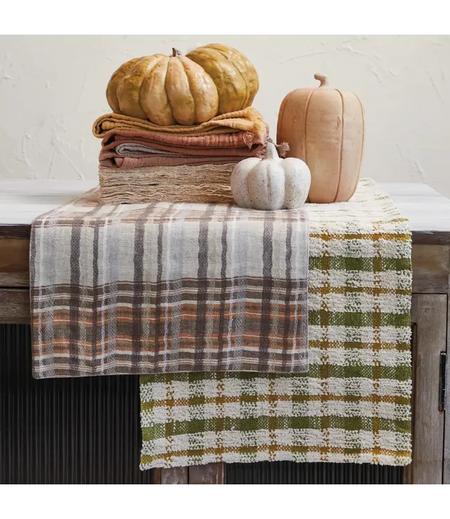 Creative Co-Op Woven Cotton Table Runner, Cream, Green, Yellow Plaid (108"L x 14"W)