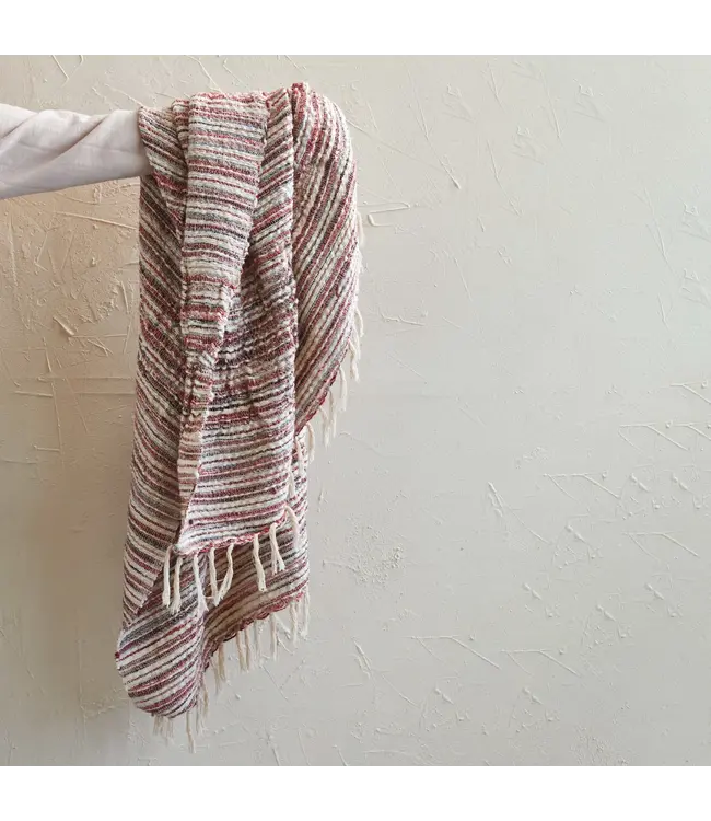 Creative Co-Op Stripes & Fringe Woven Cotton & Wool Throw