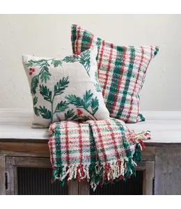 Creative Co-Op Green & Red Plaid Woven Cotton Blend Pillow