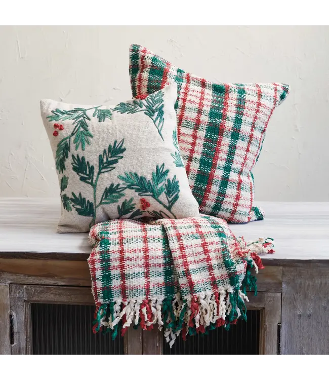 Creative Co-Op Green & Red Plaid Woven Cotton Blend Pillow