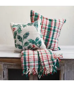 Creative Co-Op Green & Red Plaid Woven Cotton Blend Throw