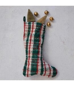 Creative Co-Op Green & Red Plaid Woven Cotton Blend Stocking