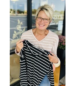 Les Amis Basic Striped Top with V Neck and Long Sleeves