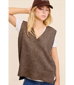 Oversized Soft Knit Sweater Vest with Side Slit