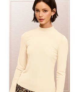 Stretchy Ribbed Long Sleeve Mock Neck Basic Top