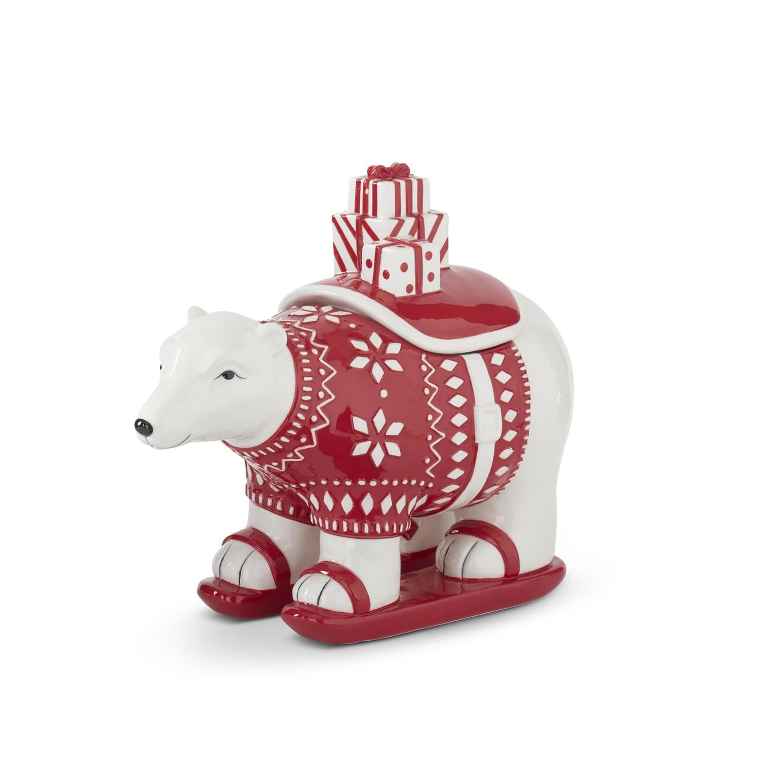 White & Red Ceramic Polar Bear Container - Miss Daisy's Home White & Red Ceramic Polar Bear Container - Miss Daisy's Home