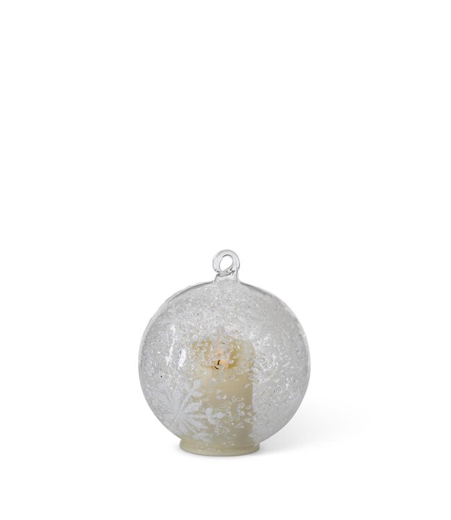 K&K Interiors LED Ice Textured Clear Glass White Snowflakes Ornament
