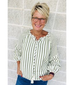 Oddi Textured Multi Stripe Front Neck Tie Blouse