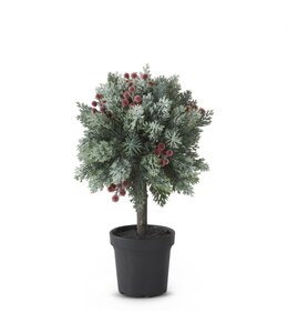 K&K Interiors Icy Red Berry & Pine Ball Topiary
