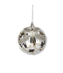 K&K Interiors Silver Glass Holly Round Ornament