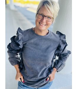 Ruffle Sleeve French Terry Washed Sweatshirt