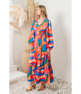 Oddi Multi Color Geo Print Front Wrap Maxi Dress