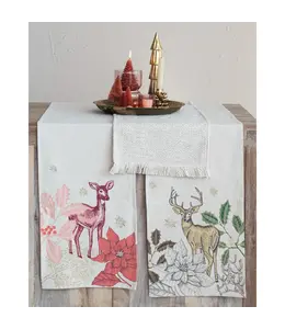 Creative Co-Op Cotton Table Runner With Metallic Gold Thread (108"x14")
