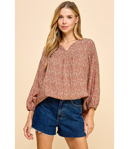 Les Amis Floral Printed Top with V Neck Detail