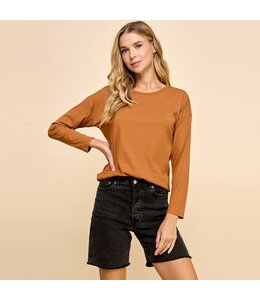 Les Amis Solid Ribbed Long Sleeves Top
