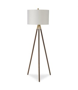 K&K Interiors Wood & Gold Tripod Leg Floor Lamp