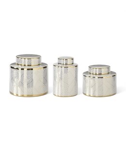 K&K Interiors Large White & Gold Ceramic Ginger Jar
