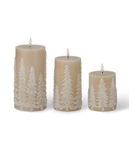 K&K Interiors Medium Tan & White Pine Tree LED Wax Pillar Candle