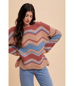 anniewear Multi Color Zig-Zag Pointelle Chenille Sweater Top