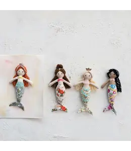Creative Co-Op Fabric Mermaid Doll With Floral Pattern