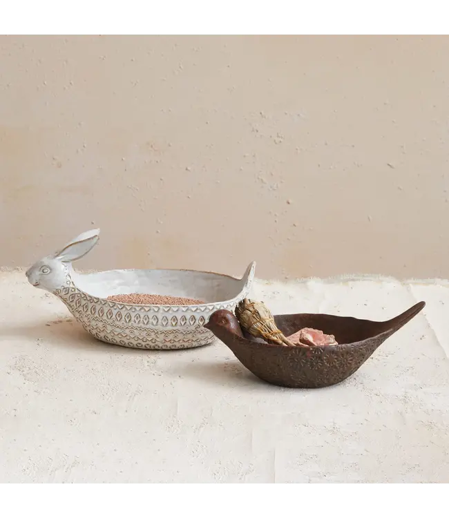 Creative Co-Op Debossed Stoneware Rabbit Bowl