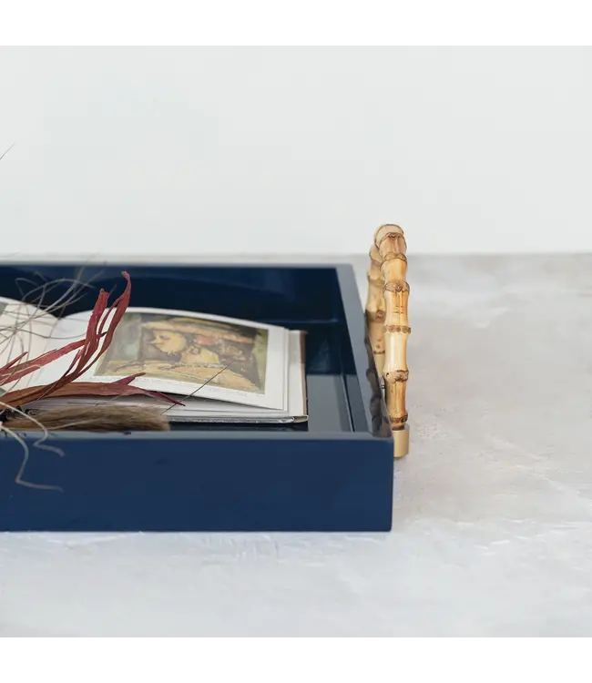 Creative Co-Op Lacquered Tray With Bamboo Handles