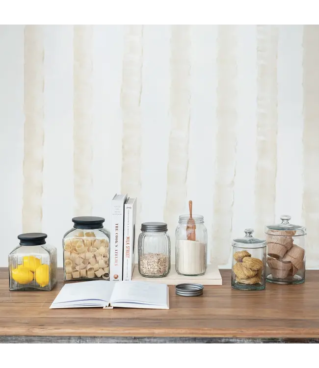 Creative Co-Op Pressed Glass Jar With Black Stainless Steel Lid 6 Cup