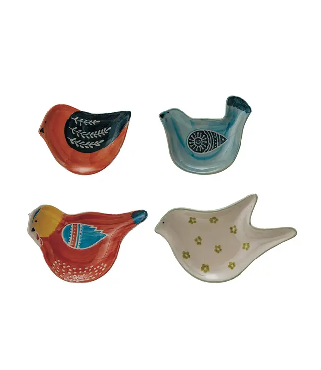 Creative Co-Op Hand-Painted Stoneware Bird Shaped Dish, 4 Styles