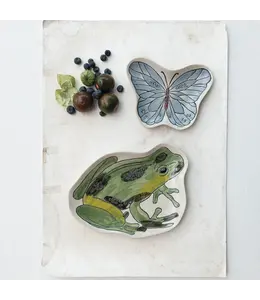 Creative Co-Op Hand-Painted Stoneware Butterfly Shaped Plate
