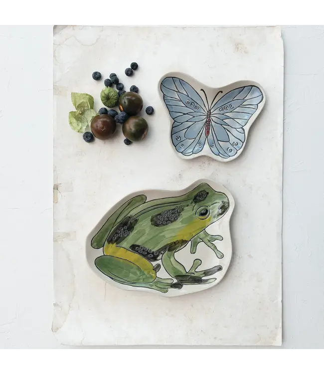 Creative Co-Op Hand-Painted Stoneware Butterfly Shaped Plate