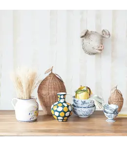 Creative Co-Op Hand-Stamped Stoneware Bowl With Birds & Botanicals