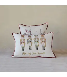 Creative Co-Op Cotton  Pillow w Santa in Sleigh