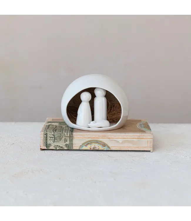 Creative Co-Op Stoneware Nativity, White, Set of 4