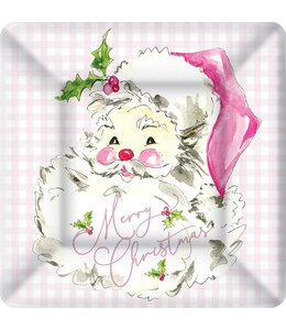 Boston International Pink Santa Christmas 7" Square Paper Plate